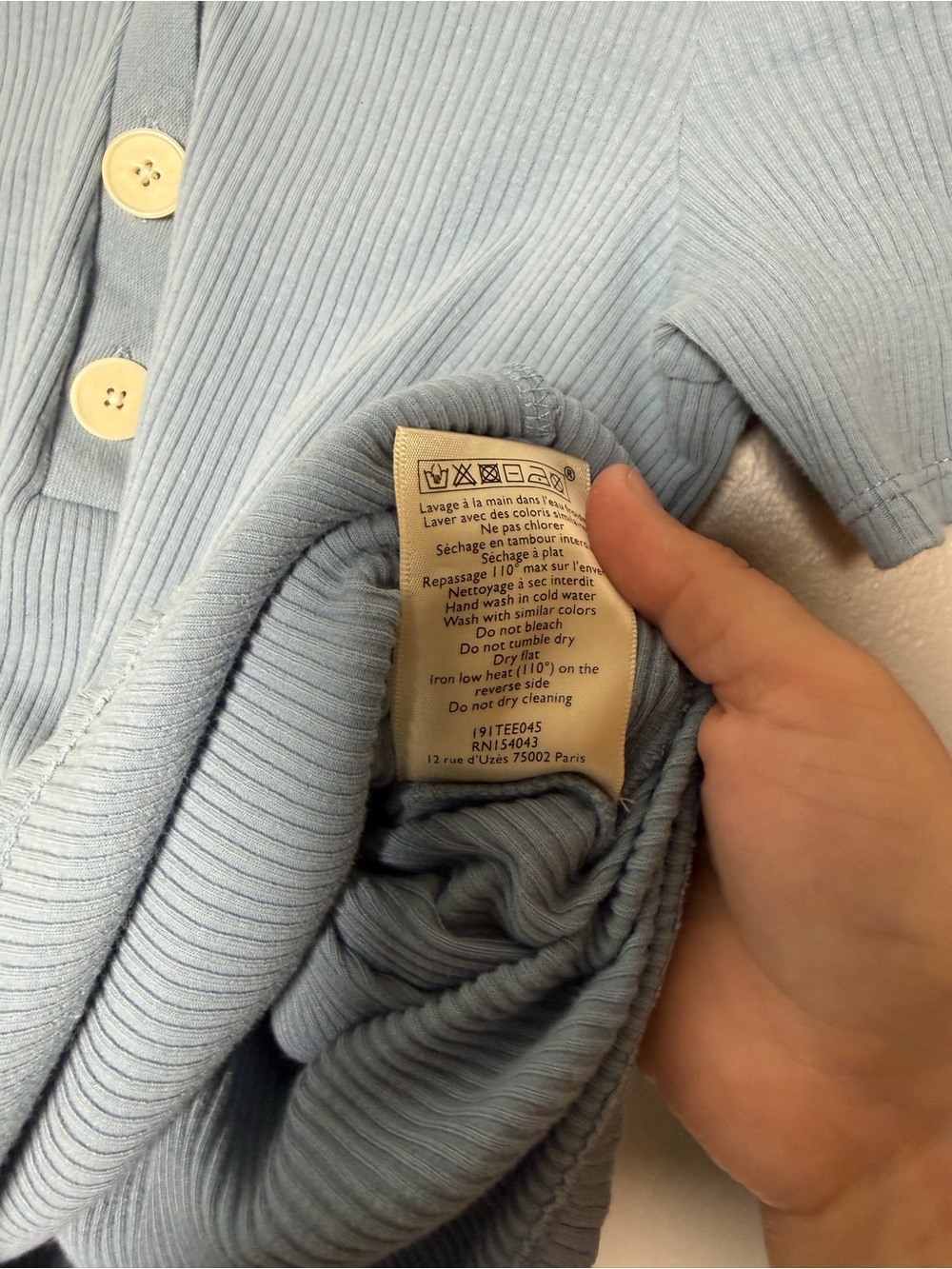 Sézane Ribbed Button-Front Top | Size L | Blue - Picture 7 of 7